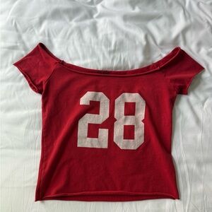 Brandy Melville Red Off-Shoulder Jersey Top